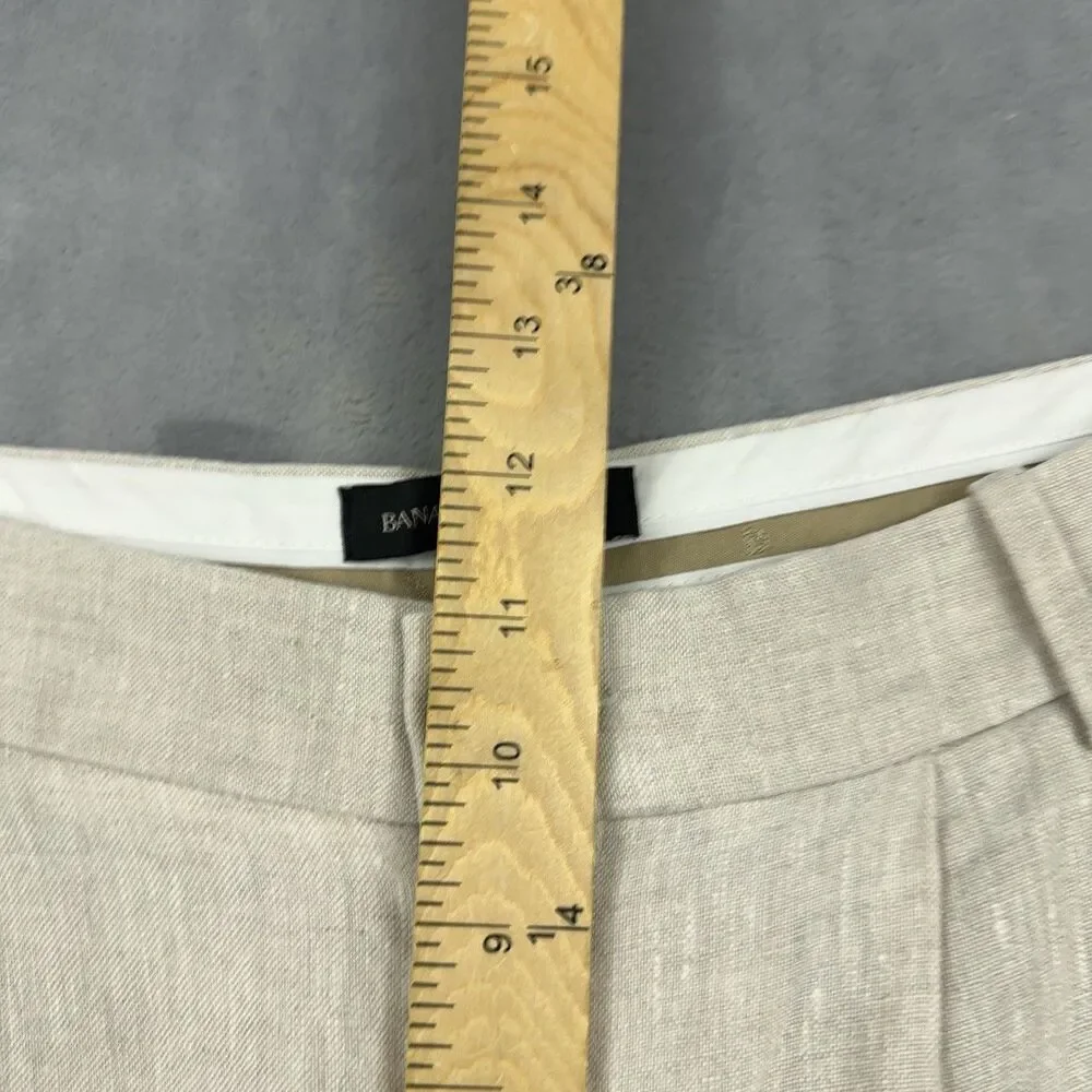 Banana Republic Linen Wide Leg Pants Womens Sz 4 Oatmeal Beige Pleated Trouser